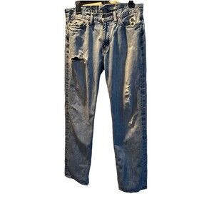 Polo Ralph Lauren Jeans Mens Blue Classic Fit Straight Zipper Rips Size 30x30